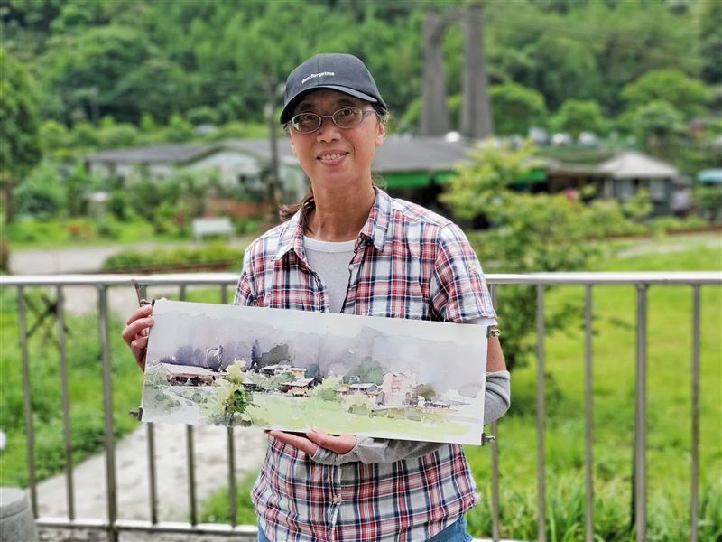 郭淑敏為臺灣寶島留下最美的珍貴寫景畫作，圖為三貂嶺寫生。